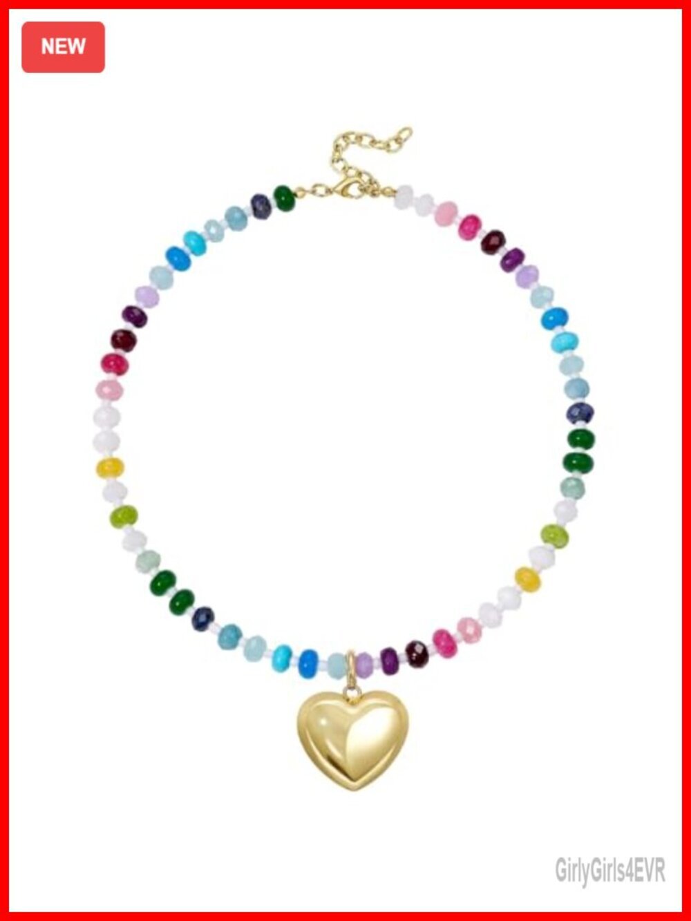 Natural Stone Beaded Choker Necklace with Detachable Heart Pendant
